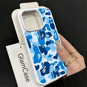 Blue Camouflage Pattern Phone Case，Urban Military Style for iPhone 17 16 15 14 13 12 11 Plus Pro Max.