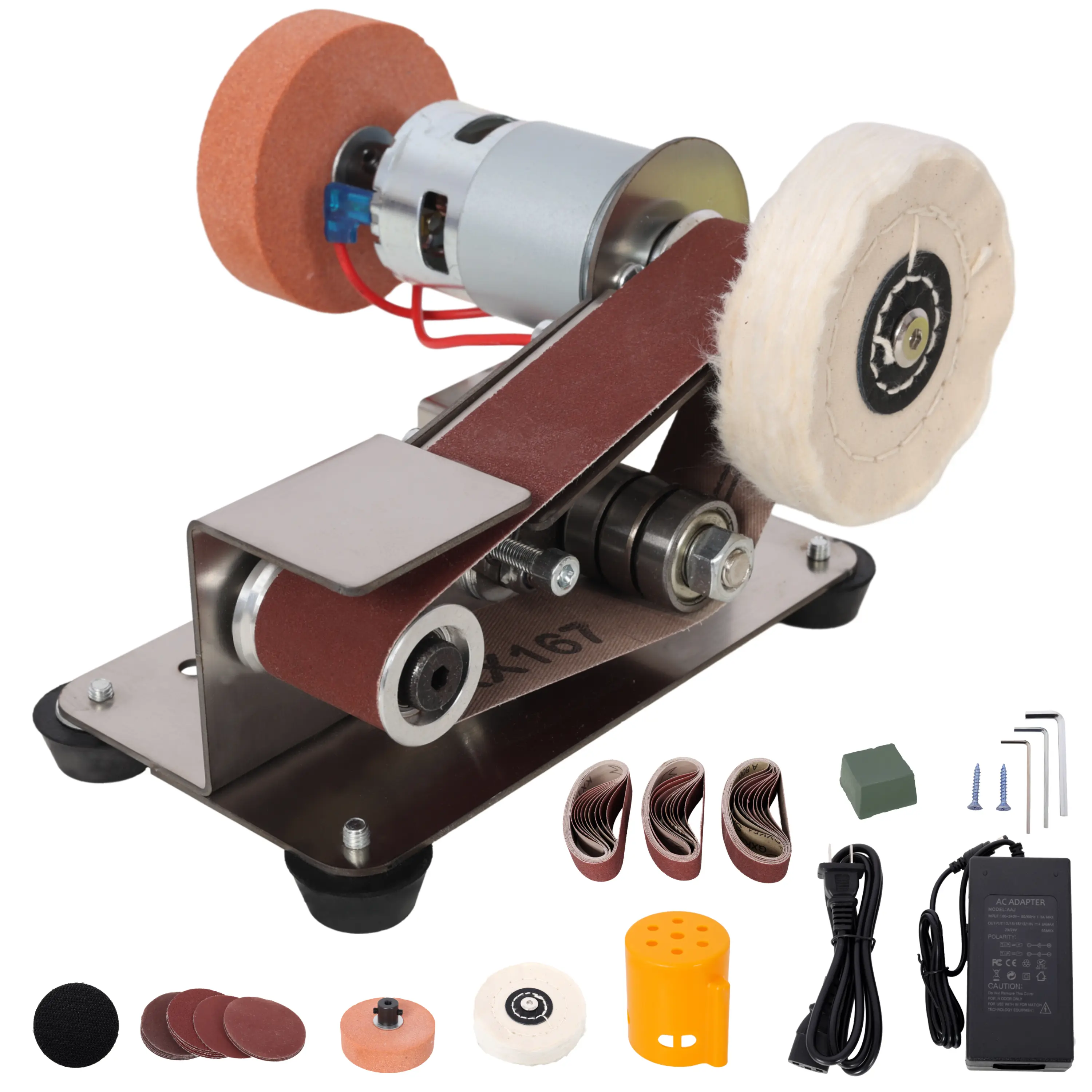 D ProTool Hub Mini Belt Sander - 7-Speed Electric Power Grinder with Reverse, Multi-Material (Including Metal) Compatibility, Wide Array of Accessories, All-in-One Sharpening & Polishing Tool for Woodworking, Knives Customized Full Kit