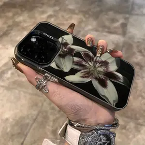 Dark Lily Pattern Suitable for TPU Case for iPhone 16 PRO MAX, iPhone 15/14 PLUS/13 Pro/12/11/X/XR/XS Max Durable Anti-Fall Colorful Silvery Protective Cover with High Aesthetics Protection Protector Casing Cellphone