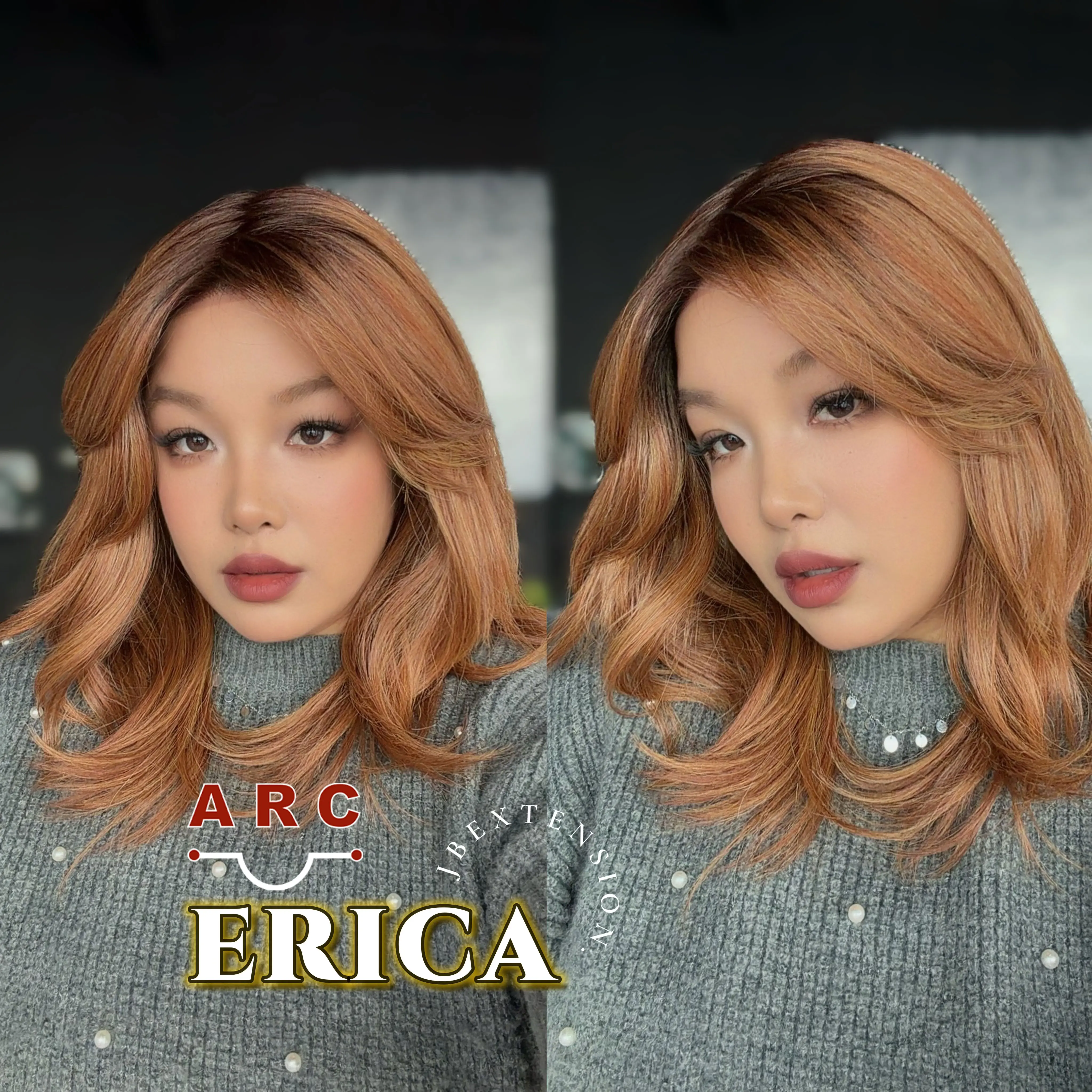 JBEXTENSION 18 Inches Curly Copper Pre-Cut Arc Snowflake Lace Frontlace Glueless BS Wig ERICA【BENDY EAR TABS】