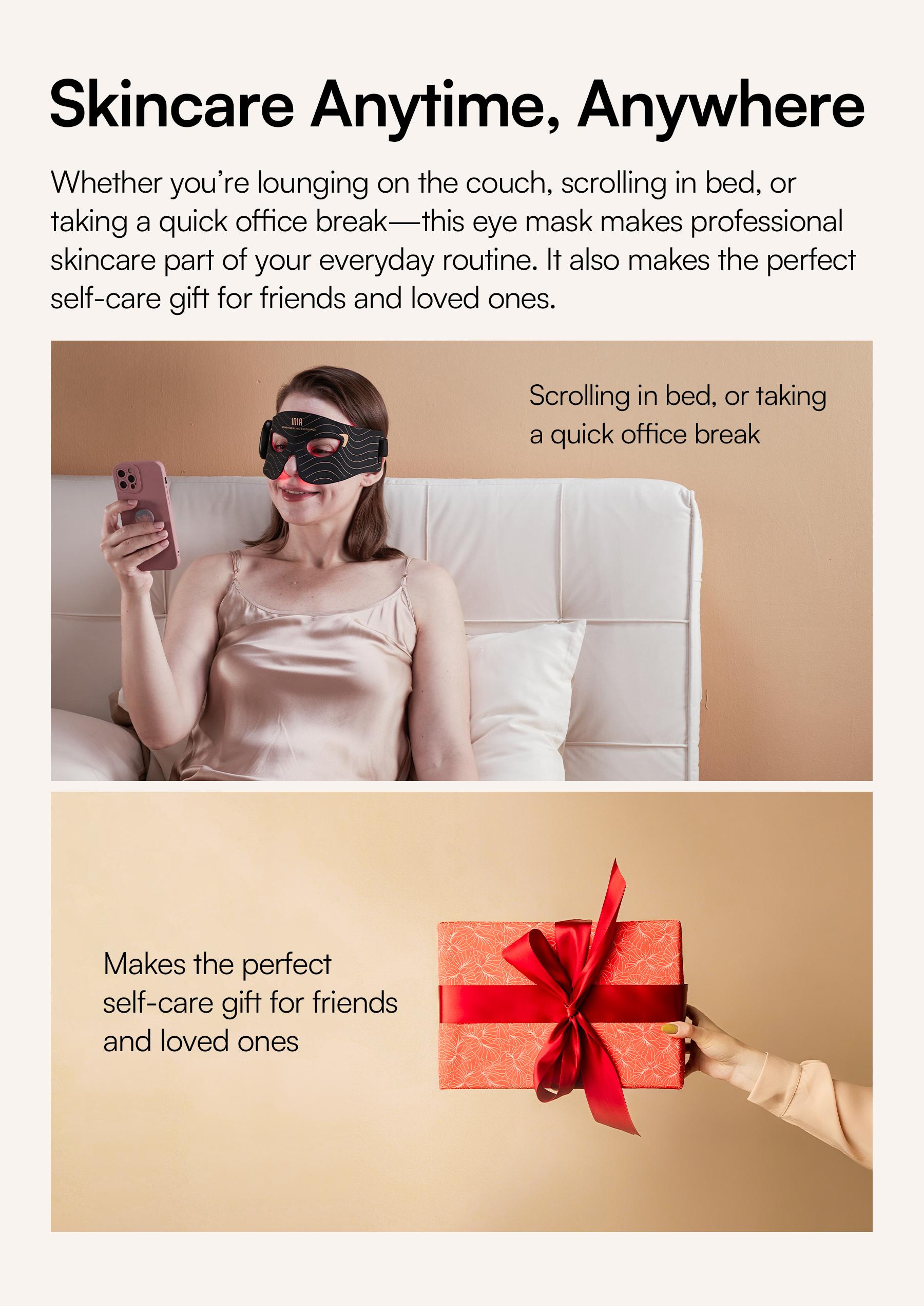 INIA GLOW Red Light Therapy Eye Mask with 96 High-Density LEDs & Cryotherapy Cooling, LED Eye Mask Skincare for Wrinkles, Dark Circles & Puffiness, FDA-Cleared, Portable and Rechargeable, 2-Year Warranty