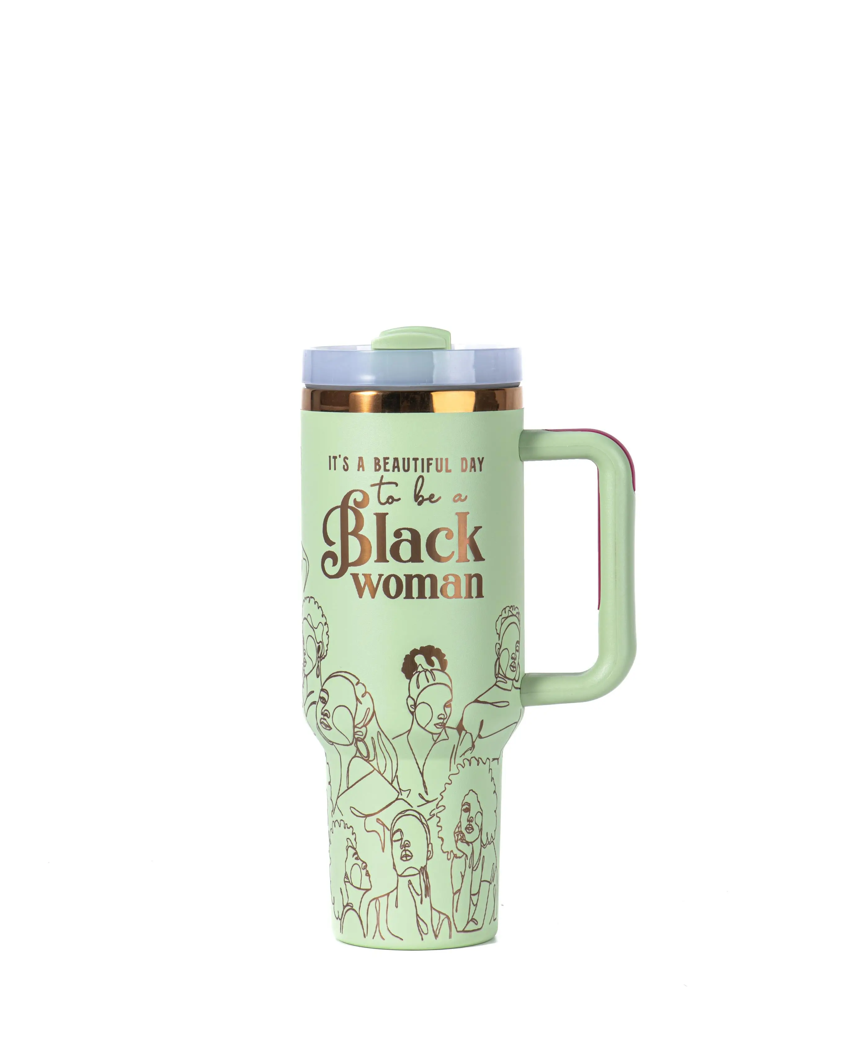 "Mint Majesty" FlowSip™ Insulated Tumbler – 40oz – It's a Beautiful Day to Be a Black Woman