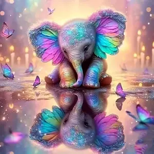 5D Diamond Painting Kits for Adults, Animal Elephant Full Drill Diamond Painting Kits for Beginner,DIY Butterfly Round Diamond Dots for Adults Gem Art Home Wall Decor 14 X 14Inch
