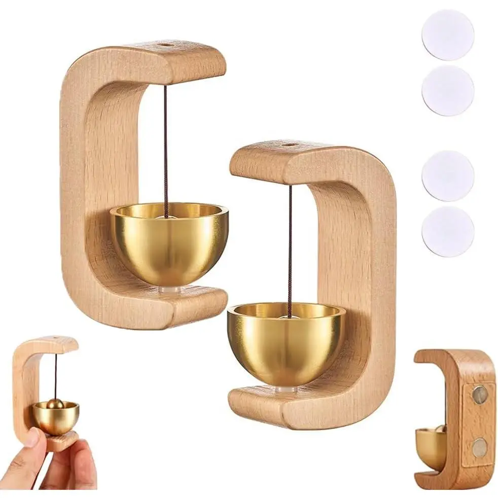 1/2/3 Packs Sustainably Sourced Wood Magnetic Doorbell with Magnetic Door Chime Design, Effortless Installation Home Decor Hanging Chime for Elderly Care, Garden Spaces - Ding Sound