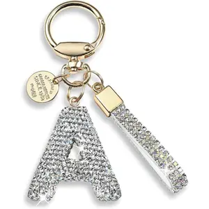 Pink Blue White Initial Letter Keychain Gift for Women Girls Bling Sparkly Cute Backpack Car Key