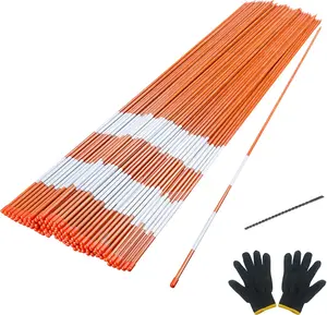 100 PCS 72 Inch Driveway Marker Set 1/4 Inch Dia Fiberglass Reflective Snow Stakes with Steel Drill Bit & Protection Gloves for Parking Lots, Walkways(100)