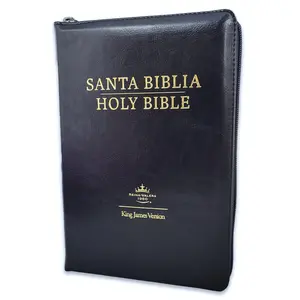 Bilingual Bible in Spanish & English with Zipper 8 point Reina Valera 1960 & King James Version Imitation Black Leather with Index