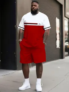 Men's Plus Size Short Sleeve Set, Casual Daily Wear, Low Profile with Inner Meaning, Must-Have Clothing Set, Loose Fit, All over Print