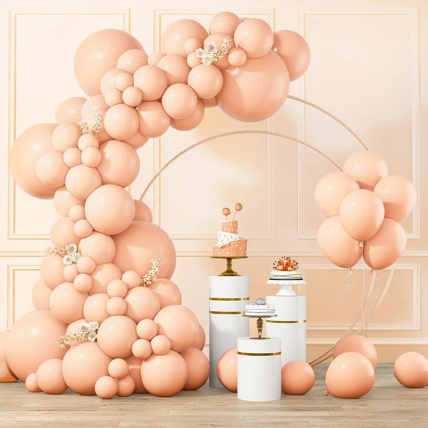 105pcs Peach and Pastel Orange Balloon Arch Kit in 18/12/10/5 Inch Sizes for Baby Shower, Birthday, Gender Reveal, and Party Decorations