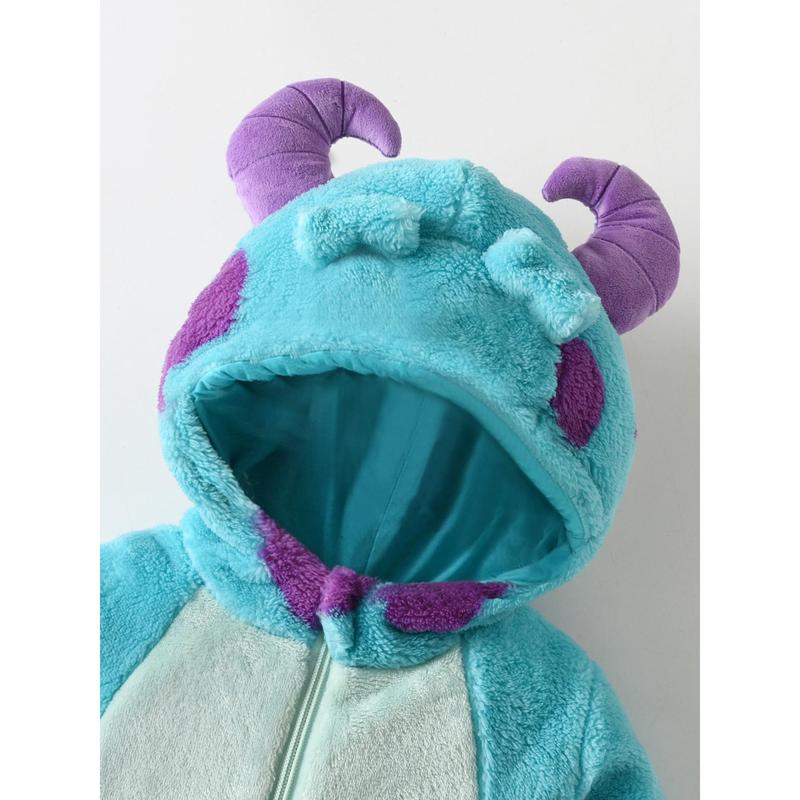 Infant Fleece Jumpsuit Cartoon Animal Horn Hooded Warm Thicken Winter Rompers Outwear Snowsuit for Baby Girls and Boys Baby  Costumes Cute Animal Outfit Funny Monster Costume Gifts