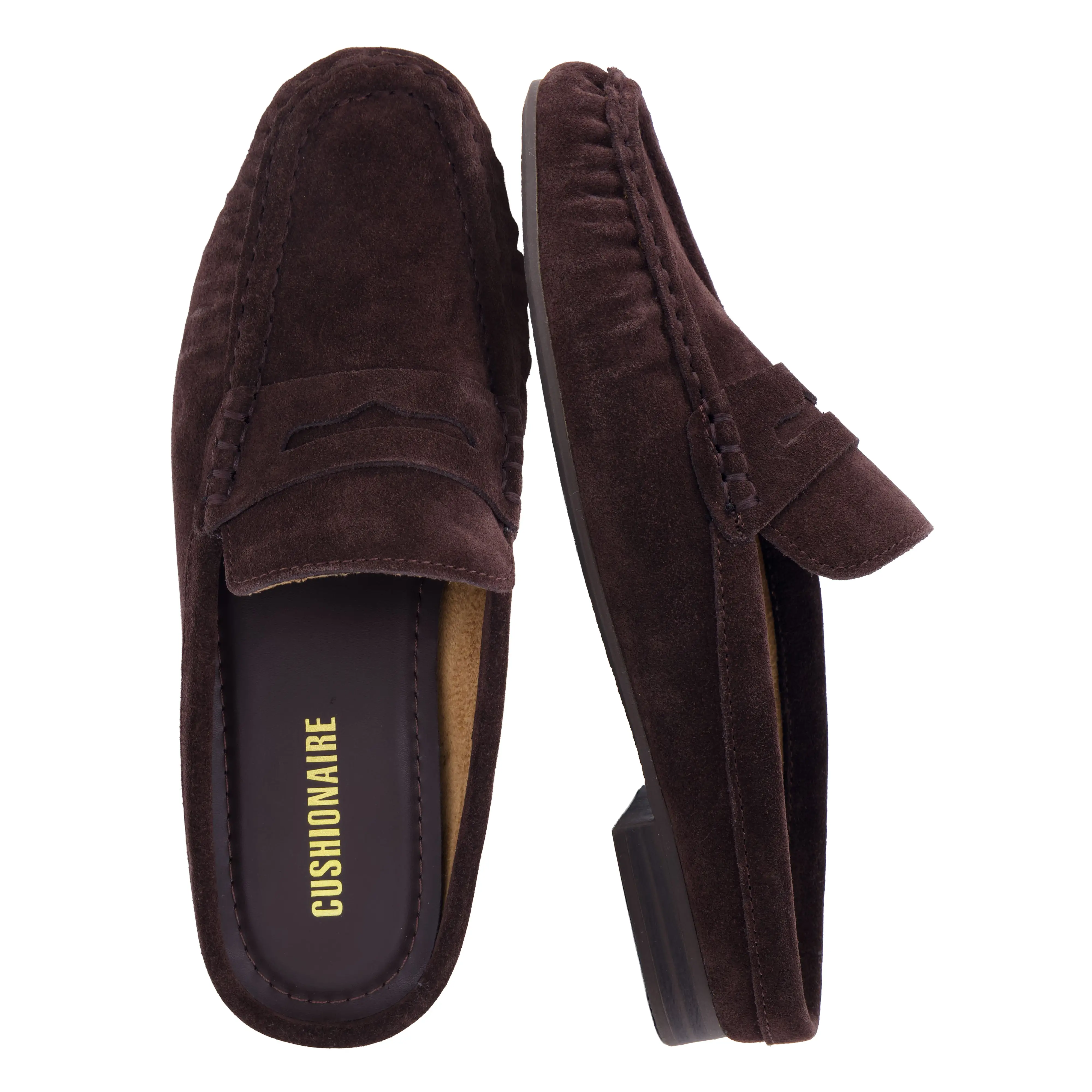 Cushionaire Heritage Genuine Leather Loafer Mules for Women | Classic Slip-on Mules with Soft Suede Upper | Comfortable Everyday Loafer Mules for Work and Casual Wear