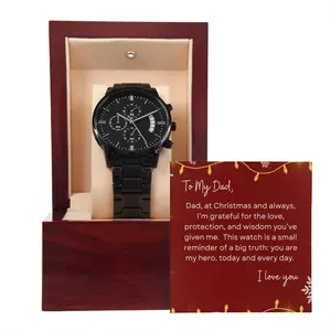 To My Dad, I Love You Lights & Snowflakes Christmas Exclusive Black Chronograph Watch 38.1mm Face 177.8mm Strap Stainless Steel Quartz Movement Water Resistant Christmas Sibling Gift