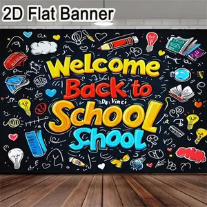 2D flat banner, 1pcWelcome Back to School Da Vinci Theme Backdrop | School Doodles Books Backpack Decor for Back-to-School Party Video Background