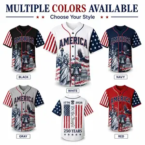 [Made in USA] America 1776 Baseball Jersey, 250 Years of Freedom Shirt, 4th of July Independence Day Outfit, Patriotic Flag Button Down, Semiquincentennial Fan Gift