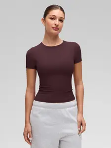 CRZ YOGA Softembrace Short Sleeve Going Out Tops for Women Soft High Crew Neck Casual Tight Shirts Fitted Basic T-Shirts