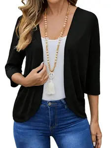 Women's Fashion Outdoor Solid Color Wraparound Shawl, 7/8 Sleeve Open Front Cardigan, Stylish Outerwear for Women, Perfect for Casual Wear