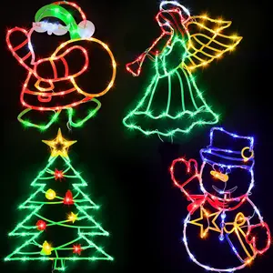 16" Christmas Window Silhouette Lights - 4 Pack Colour Lighted Christmas Tree & Snowman & Angel & Santa for Holiday Indoor and Outdoor Wall Door Window Decorate