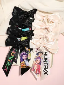 8pcs/4pcsLarge Kpop Hair Bow with Girl Band Printed Ribbons | Bowknot Comfortable Secure Clip| Versatile Design