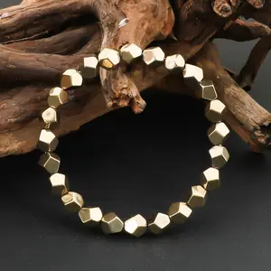 GADASLUY  Handmade Natural Stone Bracelet with Golden-Tone Beads - 8mm Round Lucky Charm, Unisex Retro Jewelry for Men & Women, Bohemian Style Protection & Wealth Gift, Bohemian Jewelry, Polished Finish Beads
