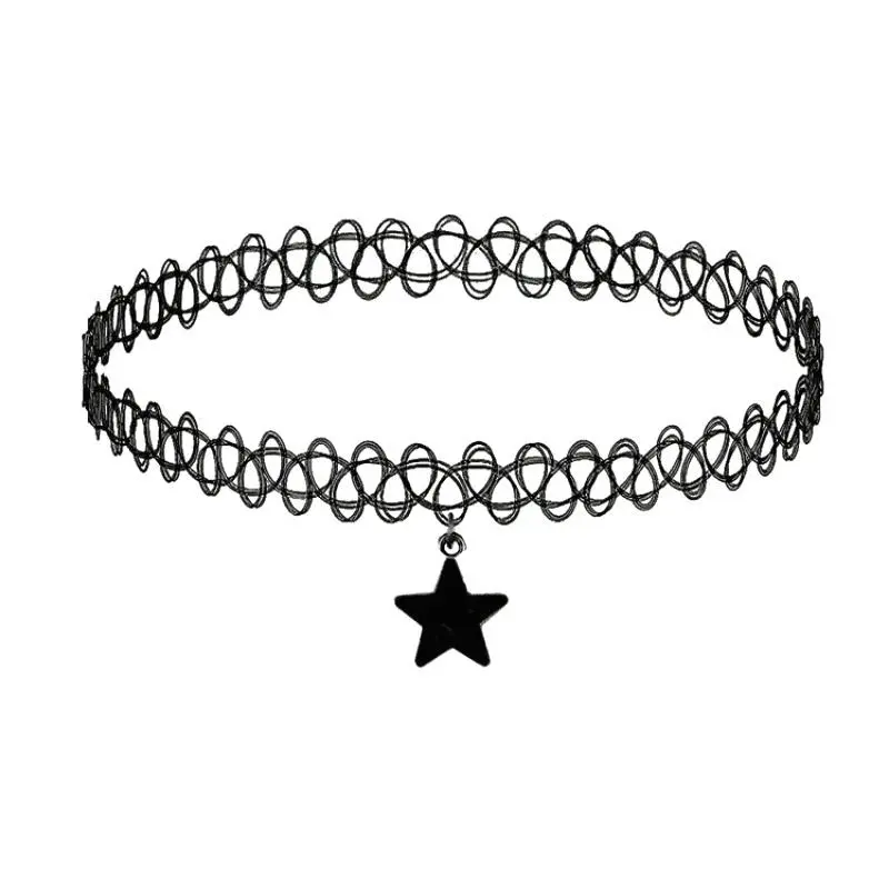 Elastic Nylon Single Thin Long Flexible Collarbone Tattoo Necklace with Sparkly Star Pendant, Ideal for Birthday & Christmas Gifts (Costume Jewelry Accessory), Single Rope Necklaces, Sparkly Star Necklaces