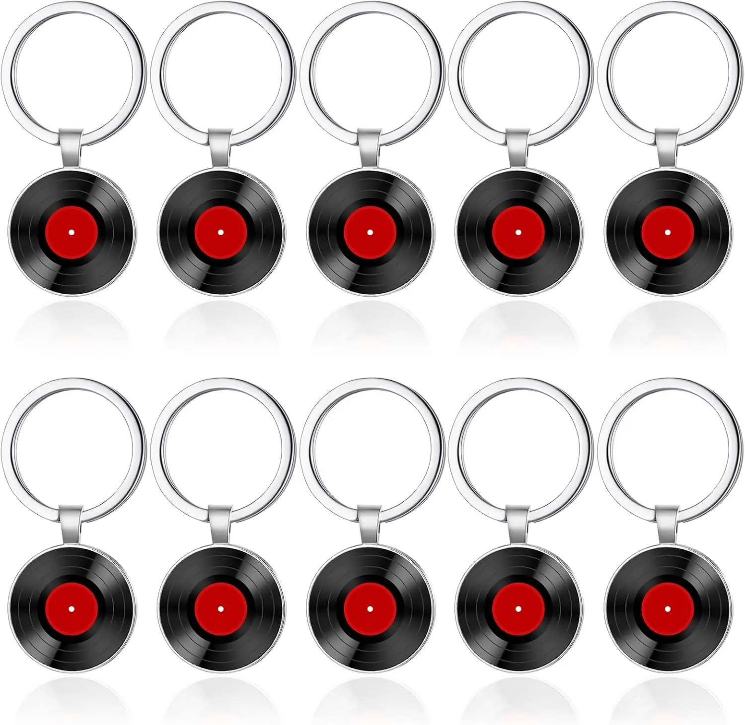 10 Pcs Retro Vinyl Record Keychain, Metal Dj Pendant Charm Key Chain Gift for Music Lover Sureio