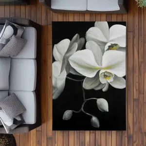 Begin Home Decor C1ROAR46PHAAYZ 4 x 6 ft. White Orchids Outdoor Area Rug - Romantic Home Decor - Rectangle