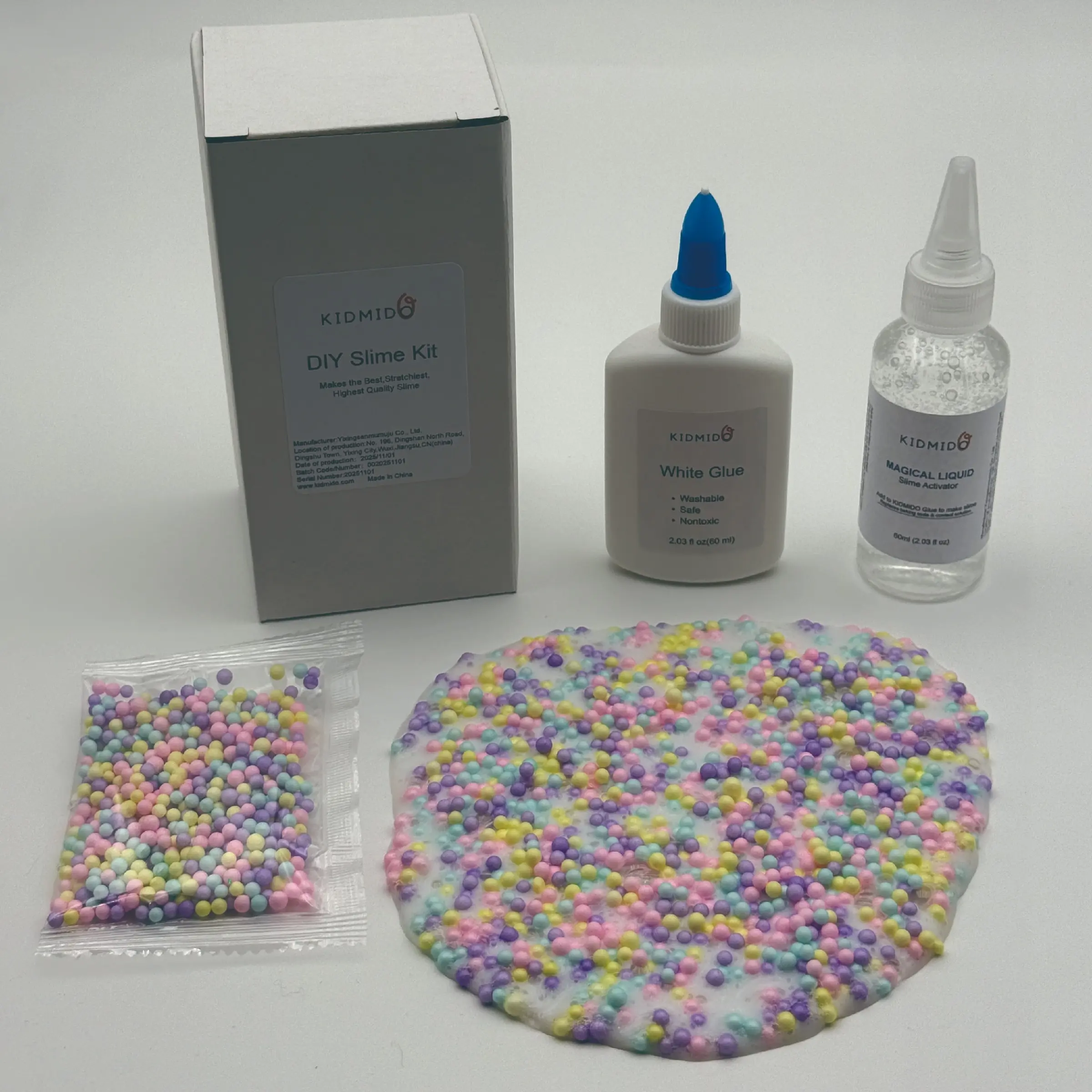 Kidmido Super Simple DIY Slime Making Kit, Slime Supplies, Includes Glue, Slime Activator, Color Foam Ball, Fun Kids Craft Project, Easy to Use