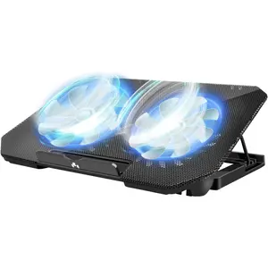Laptop Cooling Pad, Cooler Pad Chill Mat 2 Quiet Fans LED Lights and 2 USB Ports 5 Height & with Adjustable Speed Mounts Metal Mesh Design, for 9"-17" Laptops(Black)