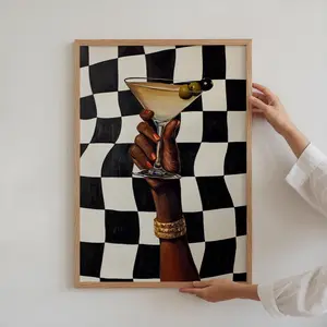 Retro Martini Painting, Black Girl Bar Cart Art, Cool Apartment Wall Art, Trendy Cocktail Wall Art, Retro Living Room Wall Decor, Eclectic Poster (UNFRAMED)