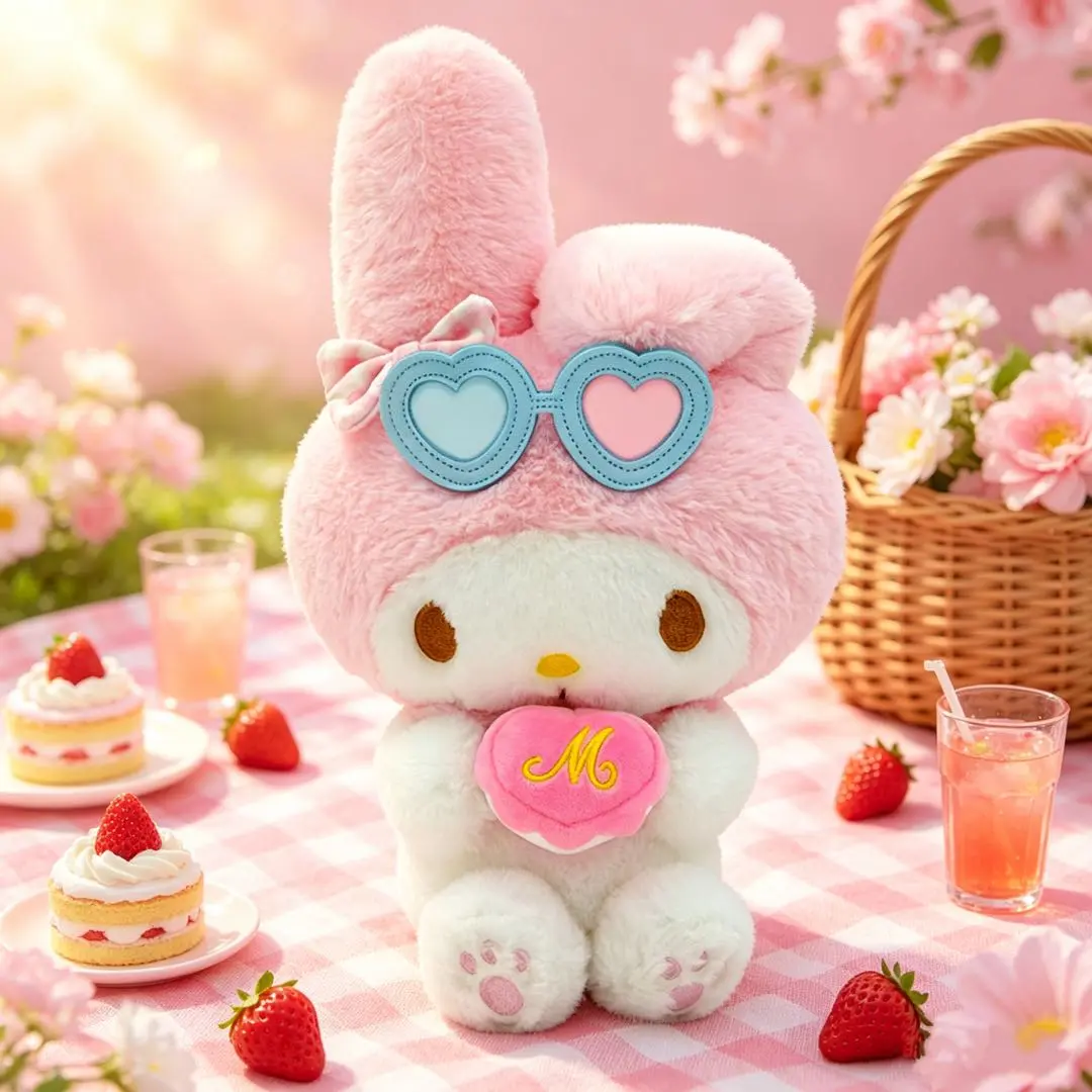 MINISO My Melody Leisure Holiday Plush Doll. Sweet Leisure Holiday Themed My Melody Design, Super Soft Fluffy Plush Fabric, Exquisite Cute Shape For Desktop Decoration, Perfect As Surprise Birthday Gift For Girls, Ideal Decor For Bedroom
