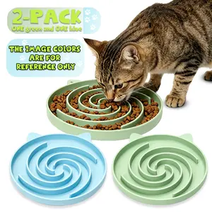 [2-Pack] Cat Slow Feeder Bowls, Silicone Spiral Puzzle Cat Food Bowls For Dry And Wet Food, Non-Slip Pet Feeding Bowls, Easy To Clean