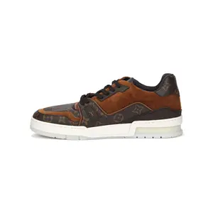 Louis Vuitton Trainer Men's Casual Low-Top Fashion Sneakers in Brown Verifiable, with credentials and supporting global authentication