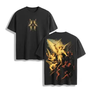 Archangel Michael Washed Shirt Vintage Oversized Graphic Tee Christian Streetwear God Faith Spiritual Heavy Cotton Unisex Tshirt