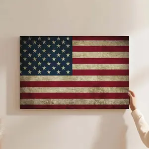 Vintage America Flag Poster Canvas Wall Art Gallery Wrap Honored Nation Symbol USA Flag Framed Stretched Rustic Style Home Office Decor