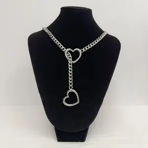 Slip Chain with Heart O-Ring, Punk Style Necklace, Adjustable Chain for Women & Men