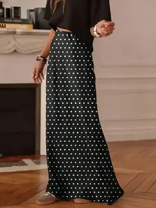 Women's Casual Polka Dot A-Line Long Dress, Non-Elastic Woven Fabric, Perfect for Daily Summer Wear, Comfortable and Stylish
