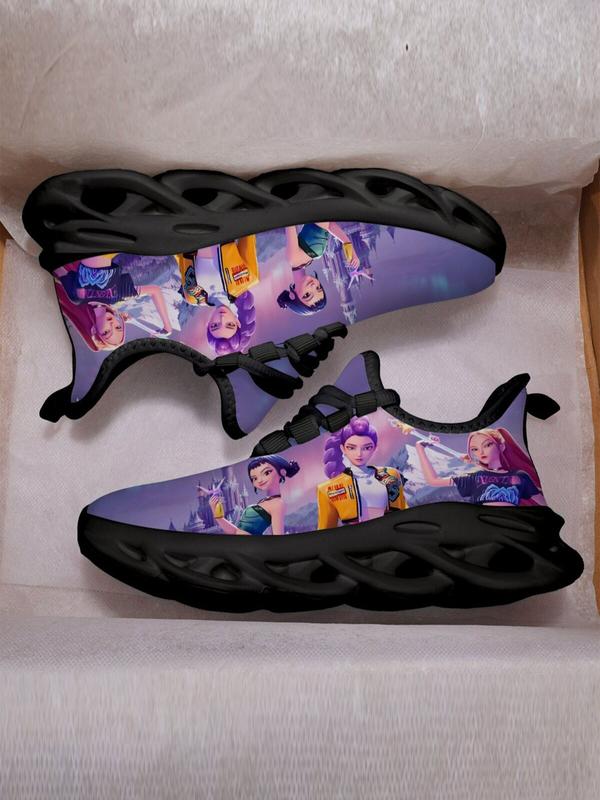Kids K-Pop Monster Hunter Castle Print Casual Sports Shoes, Sporty Breathable Shoes, Breathable Mesh Upper, Eva Sole, Unisex, All Seasons, Comfortable Fit