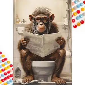 5D DIY Full Drill Round Diamond Painting - Diamond Art Painting Kit for Bathroom, Monkeys, Newspapers. Mosaic, Canvas - DIY Decorative Painting, Home Wall Art, Perfect for Halloween and Christmas, Independence Day, Birthdays, and Anniversary Gifts.