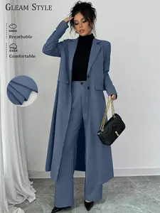 Women's Casual Minimalist Professional 2-Piece Woven Suit for Autumn and Winter, Chic Elegant Work with Fitted Comfortable Fit