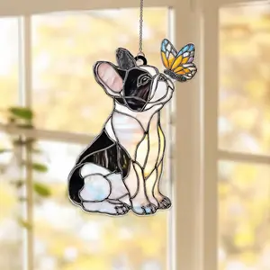 Boston Terrier & Butterfly Acrylic Suncatcher, Boston Terrier Window Hanging, Terrier Dog Gift, Dog Lover Gift, Pet Memorial Keepsake
