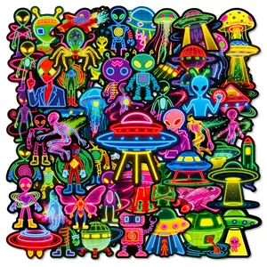 56 Neon Alien Spaceship Graffiti Stickers Cool Personalized Cartoon Decorative Stickers