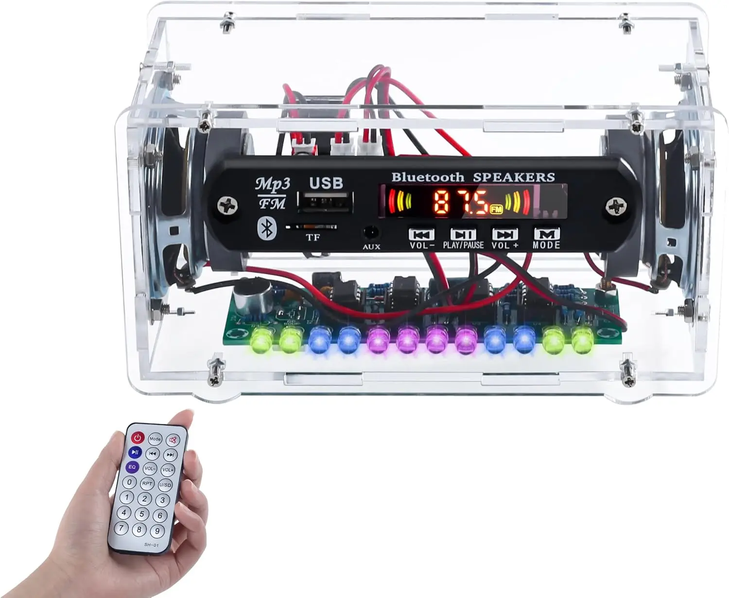 DIY Bluetooth-Compatible Speaker Kit with FM Radio, Electronic Soldering Practice Kit USB Mini Home Sound Amplifier DIY Kit with Digital Display and Colorful LED Lights for School STEM Project