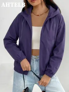 Women's Spring/autumn Lightweight Aesthetic Hooded Jacket, Loose Fit Casual Design, Suitable for Daily Wear & Light Outdoor Activities