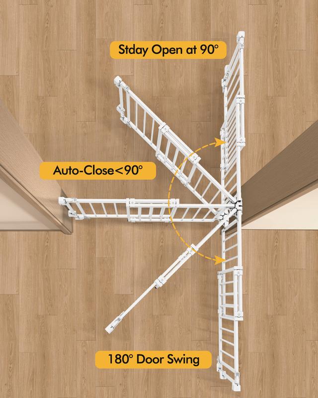 Baby Gate for Stairs Doorways & Kitchen, 26.4"-43" W x 29" H, No Bottom Bar Dog Gate, One-Handed Auto-Close, Hardware Mount Safety Gate for Dogs & Toddlers, Black