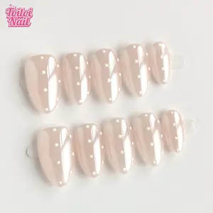 10pcs Handmade Nude Polka Dot Press-On Nails | Short Almond Shape | Soft Nude Base with White Dots Design | Minimalist Sweet Girly Style | Reusable DIY Nail Kit for Women | Perfect for Daily Wear, Date Night & Party | Glossy Shiny Finish | Nail Tips Art