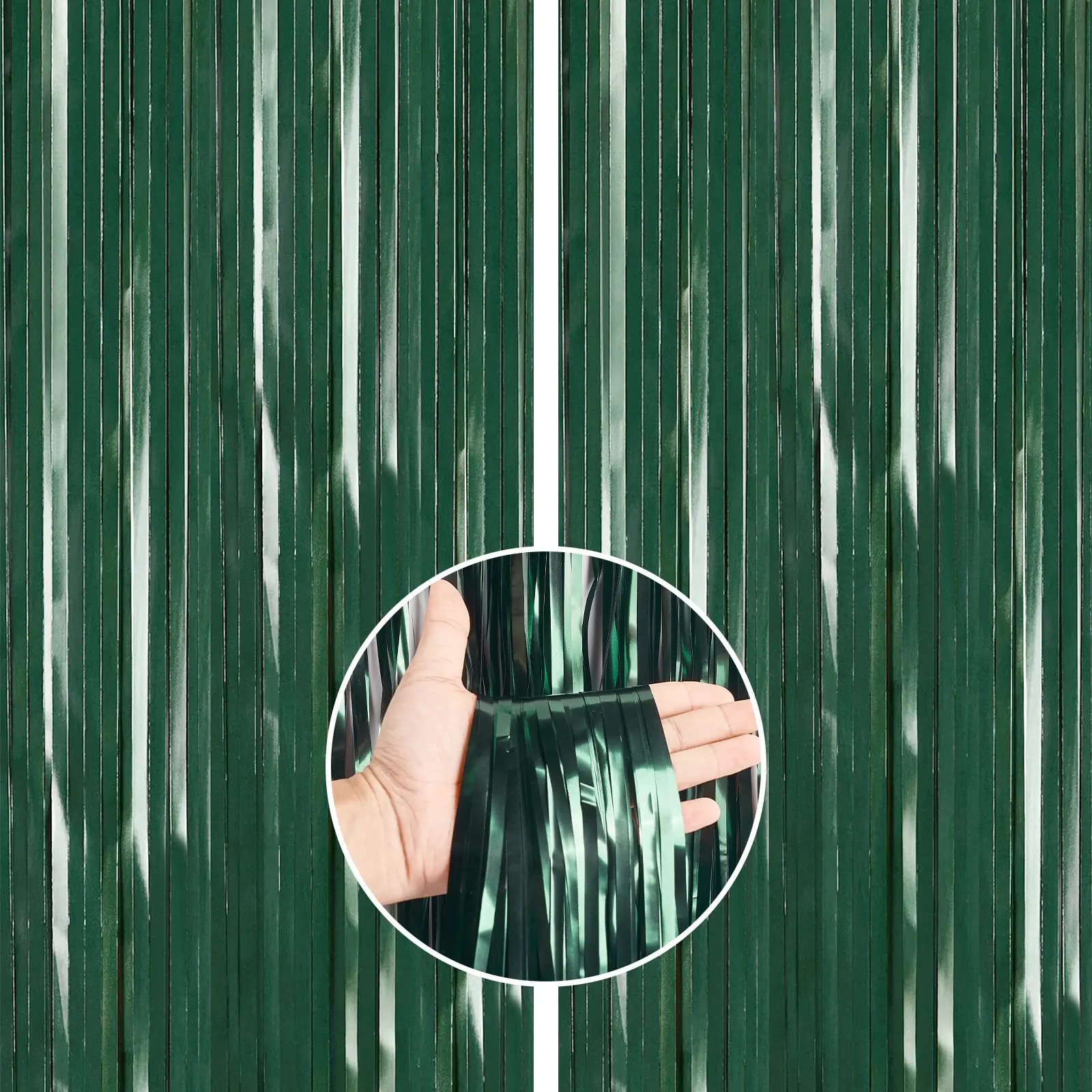 PartyWoo Green Hanging Tinsel Foil Fringe Streamer Curtains, 2pcs 8.2 FT Shimmer Wall Backdrops, Festive Party Supplies for Wedding, Dinosaur Theme Events, Shimmer Wall Backdrop