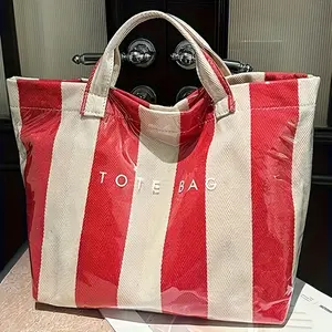 New Large Capacity Women's Casual Tote Bag • Color-Blocked Striped Shoulder Bag • Versatile & Stylish for Daily Commuting, Shopping, Vacations