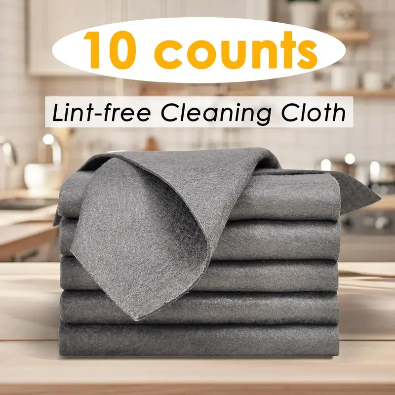 10PCS Thickened Magic Cleaning Cloth,Bsorbent Magic Cleaning Glass Cloth,Reuseable Streak Free Magic Fiber Microfiber Cleaning Cloth for Kitchen, Window, Glass, Cars (Grey)
