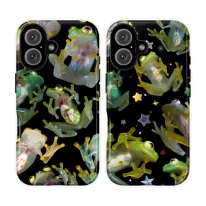 Glass Frog Phone Case with Colorful Star Design – Weirdcore Aesthetic Protective Cover for iPhone 16 15 14 13 12 11 X, Samsung Galaxy S24 S23 S22 S21