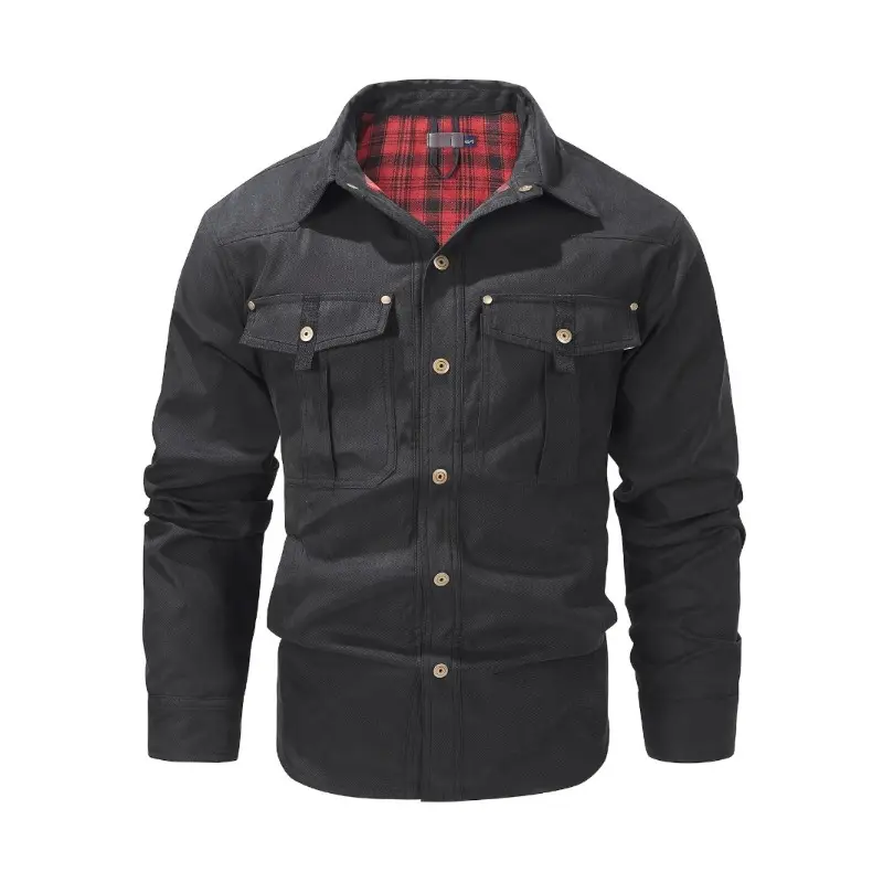 Men's Lightweight Long Sleeved Snap Plaid Western Cowboy Flannel Lined Shirts Jackets